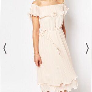 Oasis pale pink pleated tiered midi dress